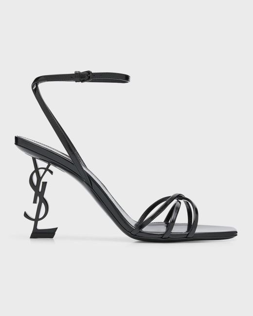 Saint Laurent White Opyum Patent Ysl Ankle-Strap Sandals