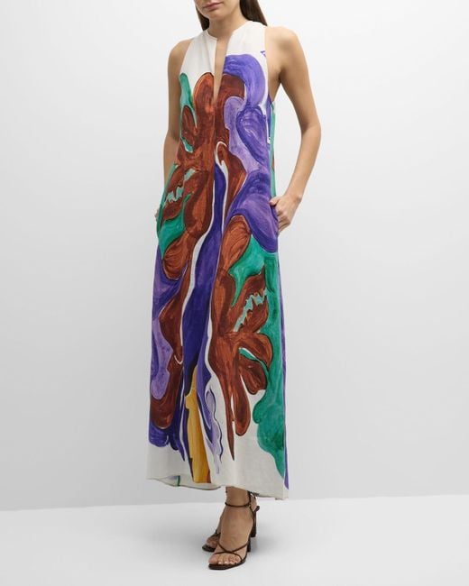 Dorothee Schumacher Blue Rainbow Flames Abstract-print Linen Maxi Dress