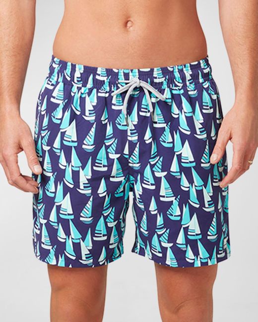 Tom & Teddy Blue Boat-print Swim Shorts for men