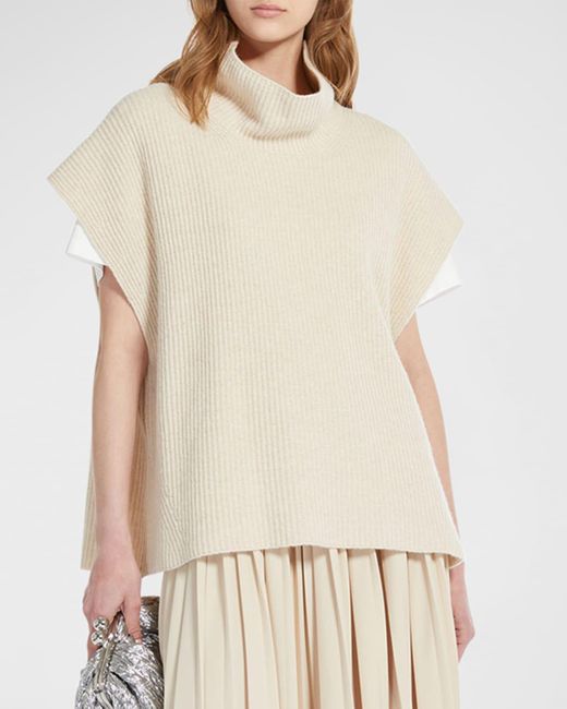 Weekend by Maxmara Natural Polo Ribbed Turtleneck Short-sleeve Sweater