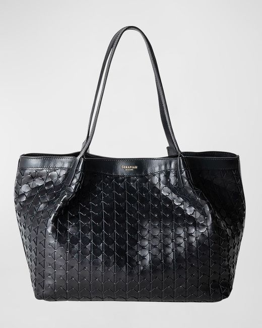 Serapian Black Secret Small Mosaic Leather Tote Bag