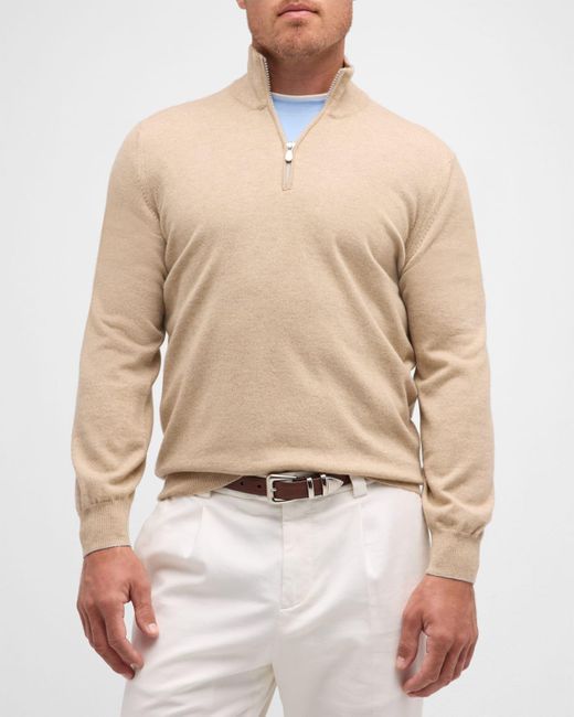 Brunello Cucinelli Natural Cashmere Quarter-Zip Sweater for men