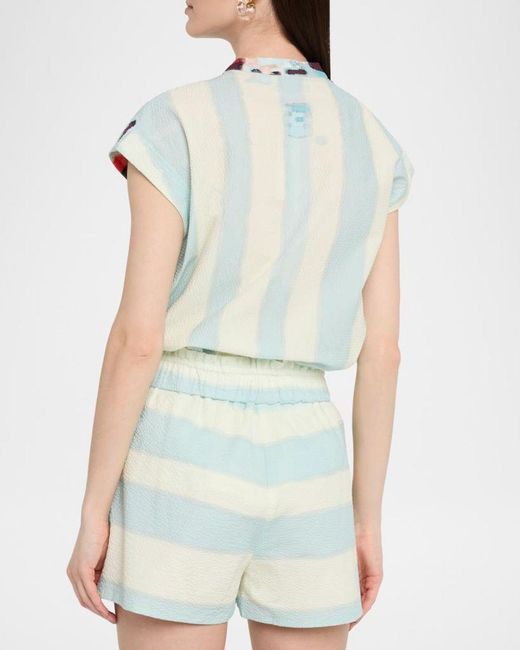 Silvia Tcherassi White Adele Short-Sleeve Textured Blouse