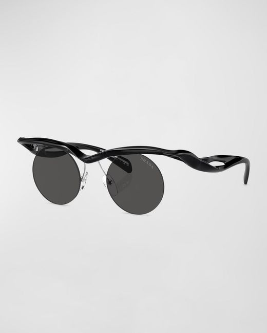 Prada Brown Rimless Mixed-Media Round Sunglasses