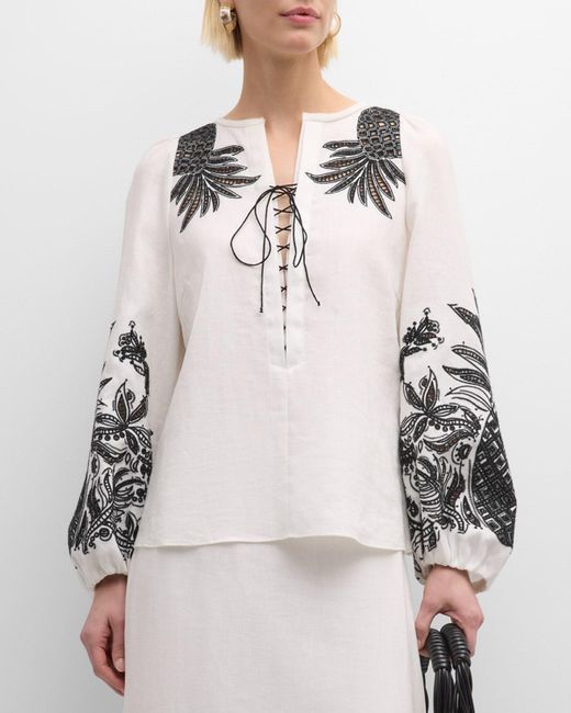 Dorothee Schumacher Natural Exquisite Luxury Embroidered Linen Blouse