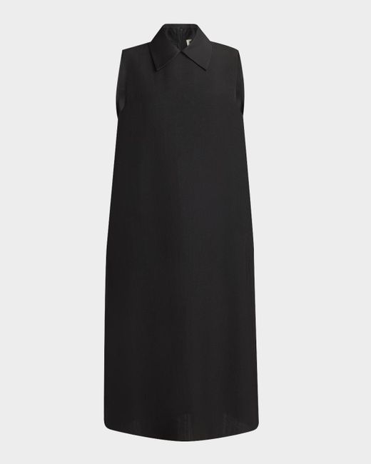 Jil Sander Women's Black Mixed-Media Sleeveless Collared Midi Dress