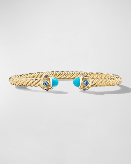 David Yurman Metallic Renaissance Cable Bracelet With Gemstones In 18k Gold, 5mm, Size M