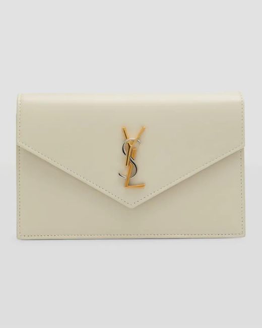 Saint Laurent Natural Ysl Monogram Wallet On Chain In Smooth Leather
