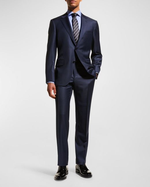 Canali Blue Solid Wool Two-Piece Suit for men