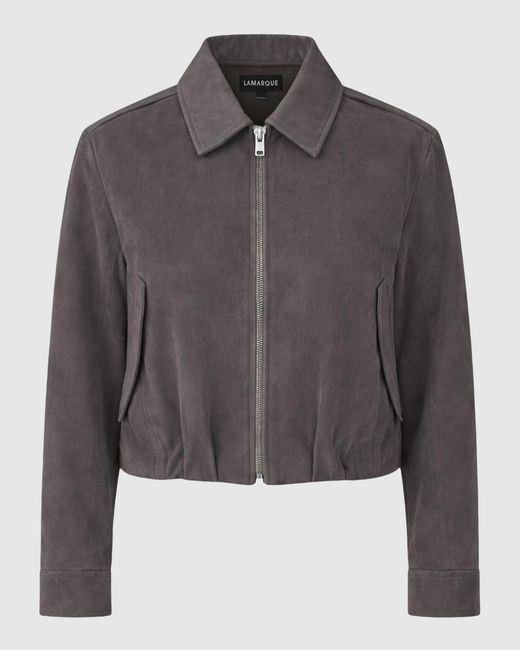 Lamarque Gray Robbie Suede Bomber Jacket