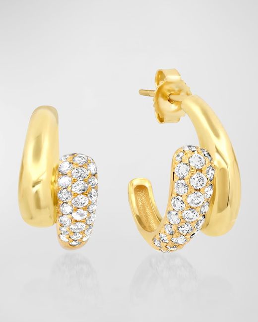 Jennifer Meyer Metallic 18k Yellow Gold Mini Double Dome Hoop Earrings With Pave Diamond Accents