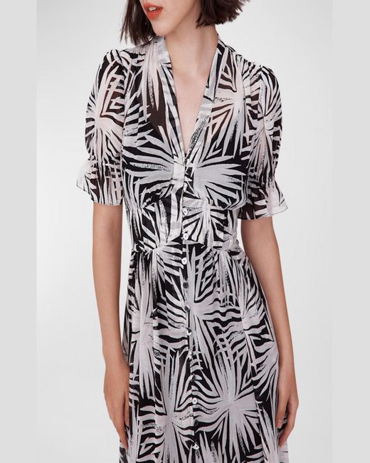 Diane von Furstenberg White Erica Botanical-Print Puff-Sleeve Maxi Dress