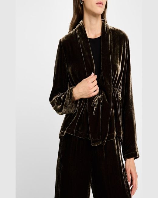 Eileen Fisher Drawstring Shimmer Velvet Jacket in Black Lyst