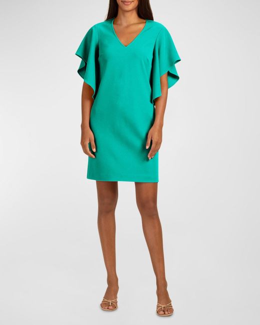 Trina Turk Blue Moore Flutter-Sleeve Crepe Mini Dress