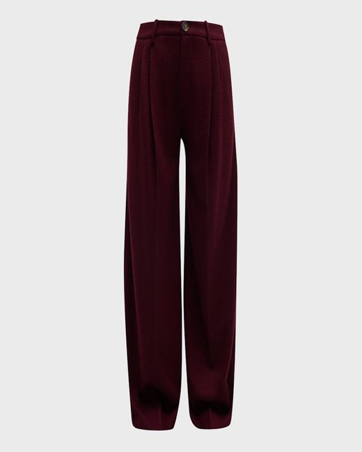 Vince Red Wool Pleated-Front Straight-Leg Pants