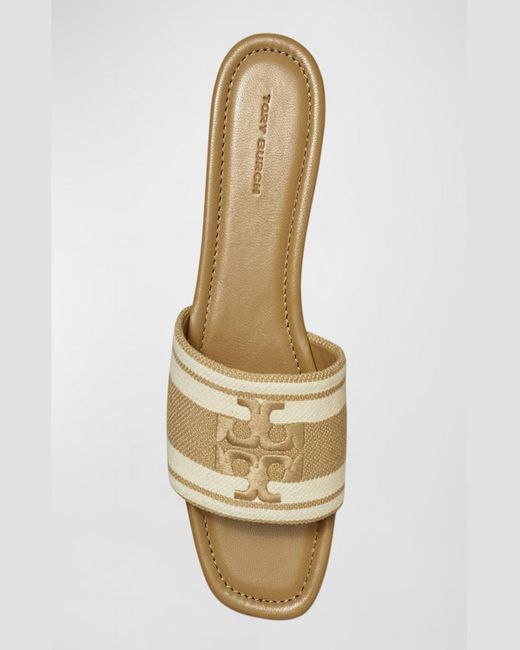 Tory Burch White Double T Jacquard Slide Sandals