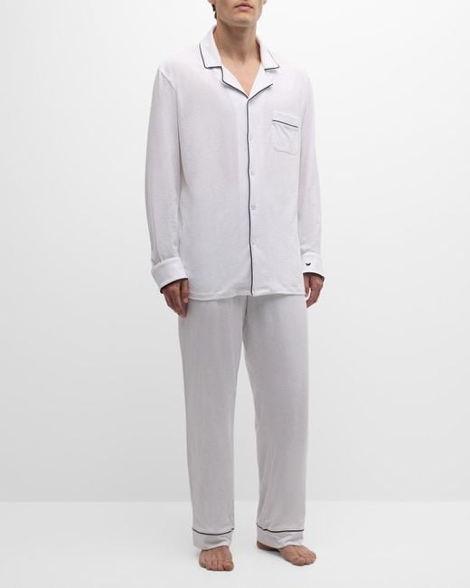 Petite Plume White Pima Cotton Long Pajama Set for men