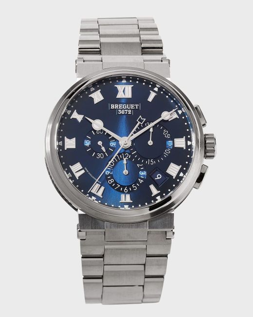 Breguet Gray Titanium Marine Chronograph Blue Dial Watch With Bracelet Strap for men