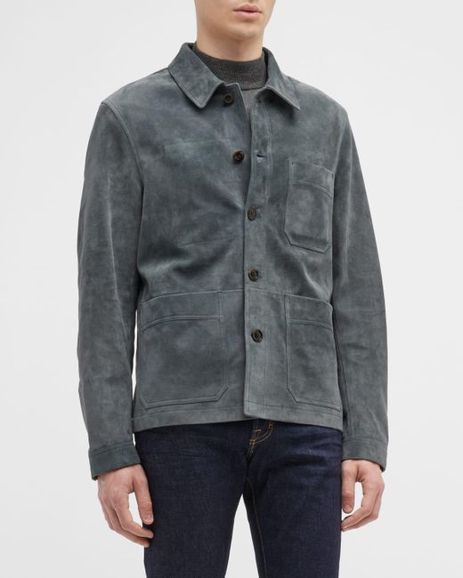 Tom Ford Washed Suede-leather Overshirt in Gray for Men | Lyst