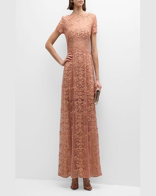 Bronx and Banco Natural Megan Lace And Applique A-Line Gown