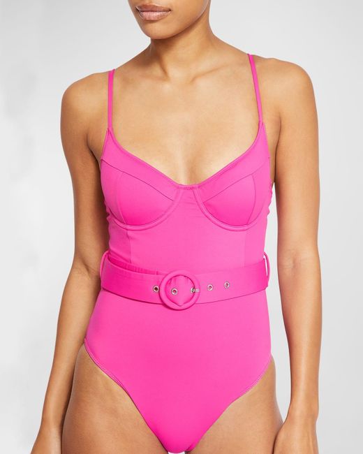 Jonathan Simkhai Noa Solid Belted Underwire One Piece Swimsuit In Pink Lyst