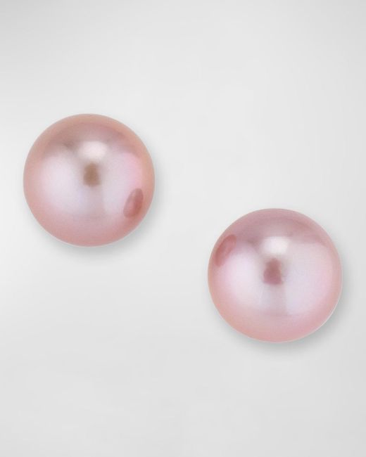 Belpearl Pink 18k White Gold Purple Pearl Stud Earrings, 12mm