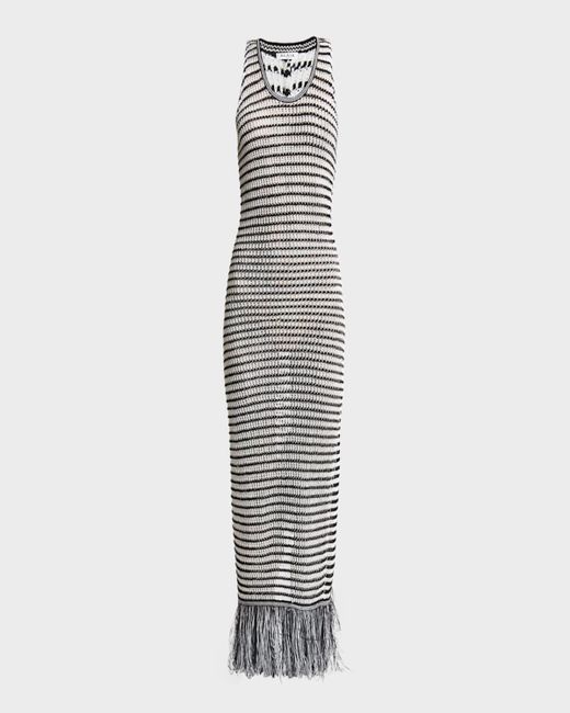 Alaïa Multicolor Striped Crochet-Knit Sleeveless Maxi Dress With Fringe Hem