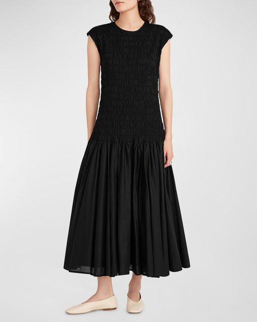 Merlette Black Stijl Smocked Cap-sleeve Voile Midi Dress