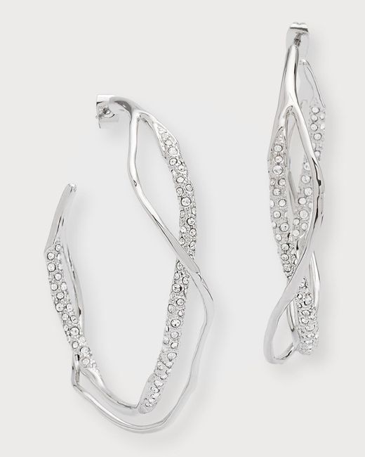 Alexis White Intertwined Two-tone Pave Hoop Earrings