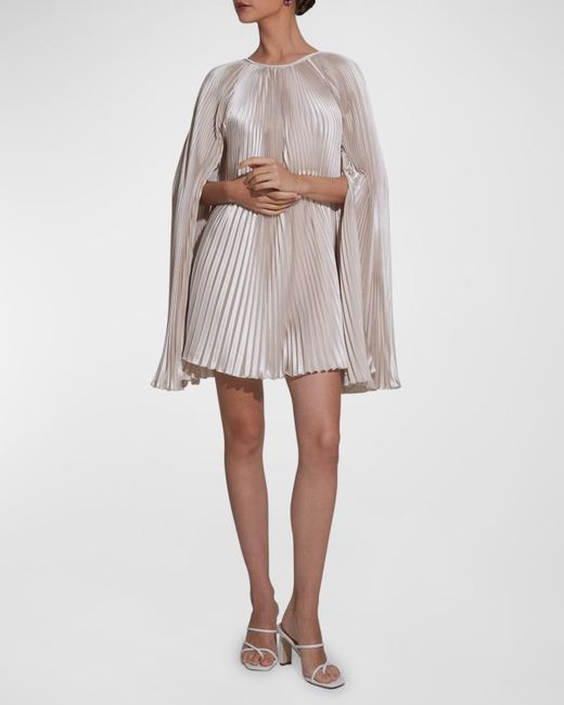 L'idée Natural Palais Pleated Satin Split-Sleeve Mini Dress