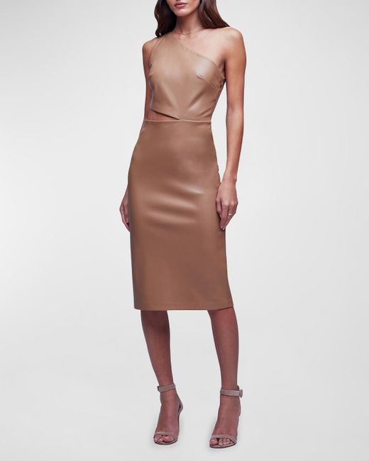 L'Agence Brown Aliyah Faux Leather Cutout Midi Dress