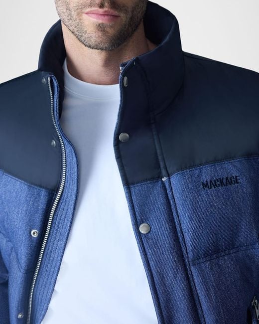 Mackage Blue Apos;S Everett Technical Denim Puffer Jacket for men