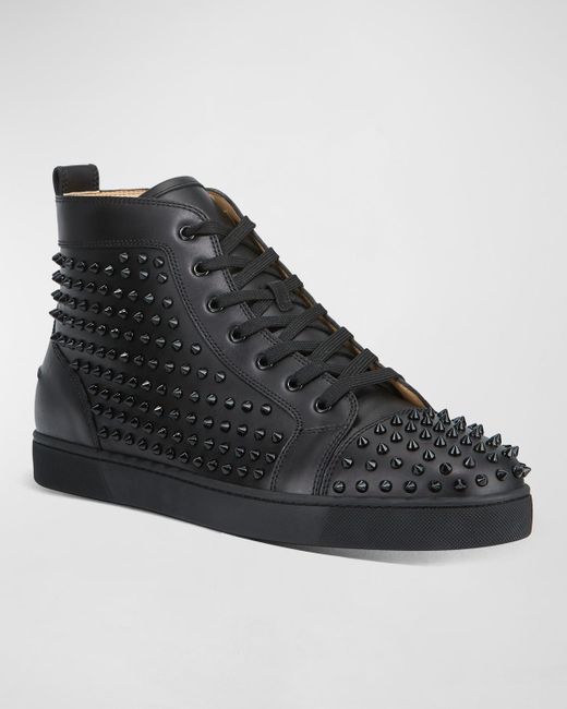 Christian Louboutin Black Louis Mid-Top Spiked Leather Sneakers for men