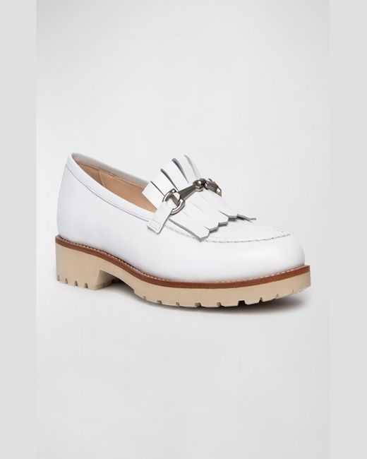 Nero Giardini White Kiltie Leather Loafers