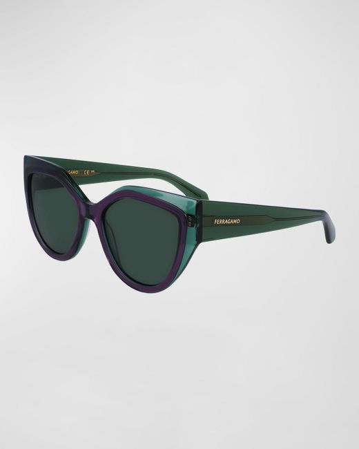 Ferragamo Green Classic Logo Acetate Cat-Eye Sunglasses