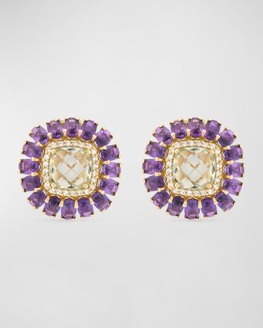 Miseno Pink 18k Yellow Gold Diamond, Prasiolite, And Amethyst Stud Earrings