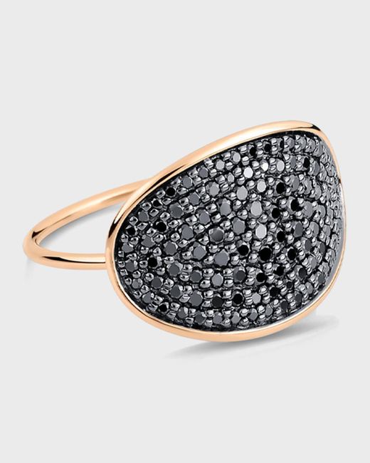 Ginette NY Multicolor 18k Gold Black Diamond Large Sequin Ring, Size 7