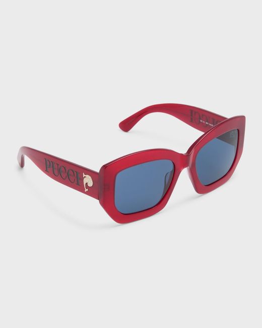 Emilio Pucci Red Oversized Logo Acetate & Metal Sunglasses