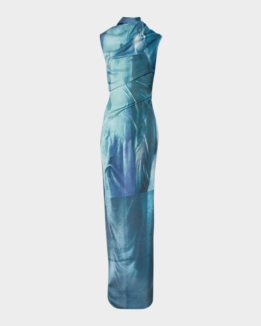 Jean Paul Gaultier Long Draped Aqua Dress in Blue | Lyst