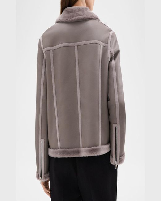 Theory Gray A-Line Shearling Jacket