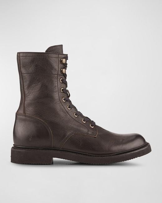 Frye Brown Dean Leather Lace-up Combat Boots for men