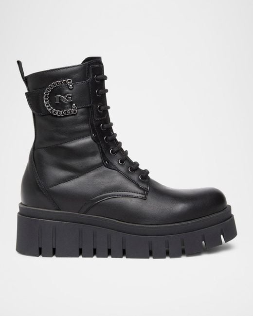 Nero Giardini Chain Leather Flatform Desert Boots in Black Lyst