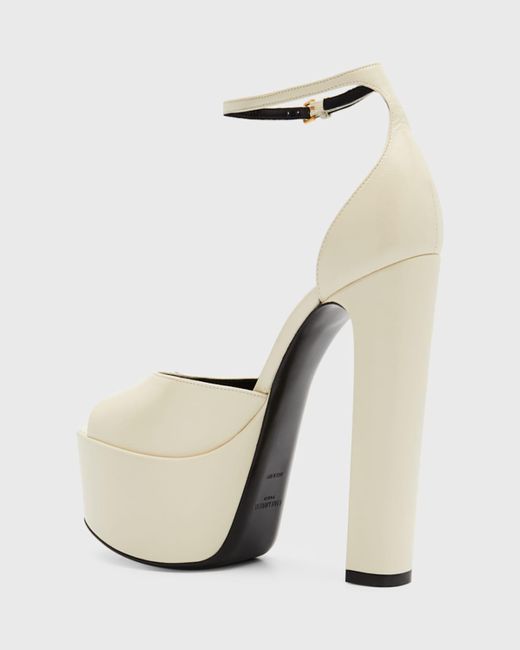 Saint Laurent White Platform Ankle-Strap Leather Sandals
