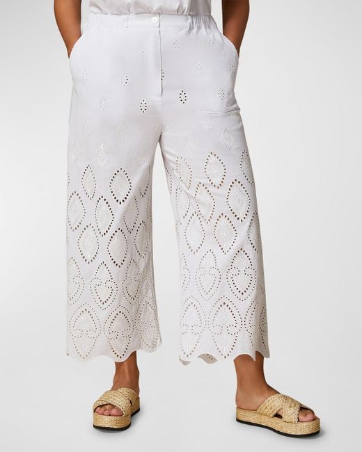 Marina Rinaldi White Plus Size Aggravi Embroidered Wide-Leg Trousers