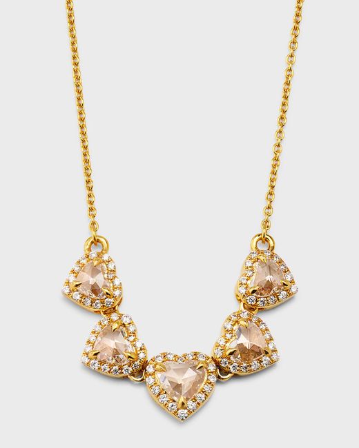 64 Facets Metallic 18k Yellow Gold Timeless 5-heart Diamond Pendant Necklace