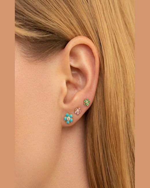 Jennifer Meyer Blue Large Diamond Center Flower Stud Earrings With Turquoise
