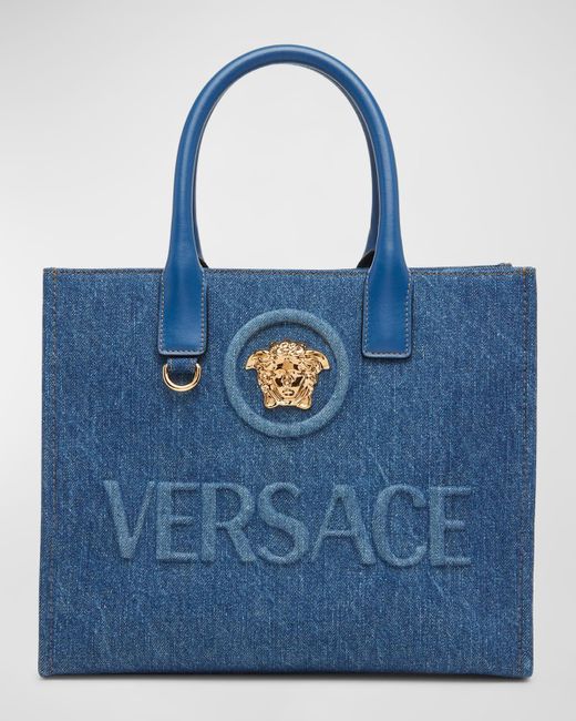 Versace Blue La Medusa Small Denim Tote Bag