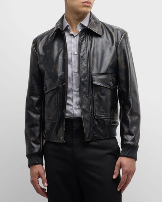 BOSS by HUGO BOSS Faded Leather Blouson Jacket in Black for Men Lyst