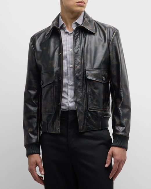 BOSS by HUGO BOSS Faded Leather Blouson Jacket in Black for Men | Lyst