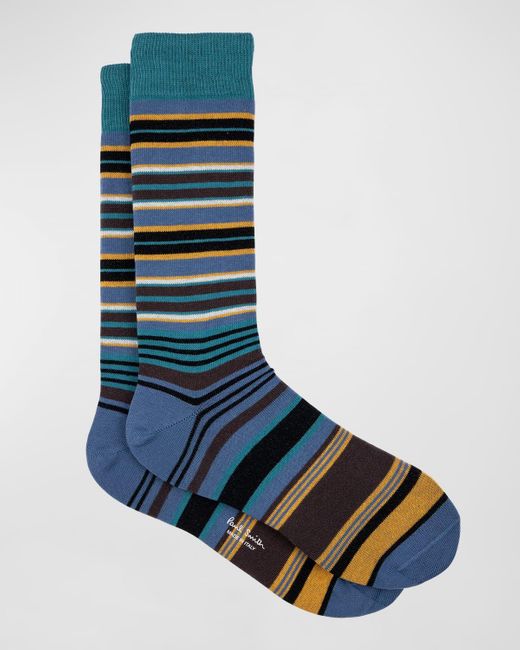 Paul Smith Blue Darby Stripe Crew Socks for men